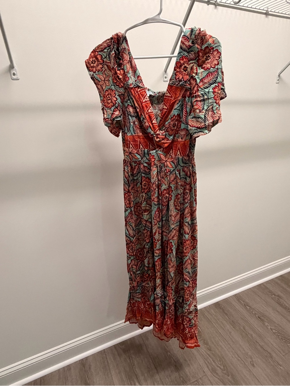 Nostalgia Coral and Teal Floral Maxi Dress